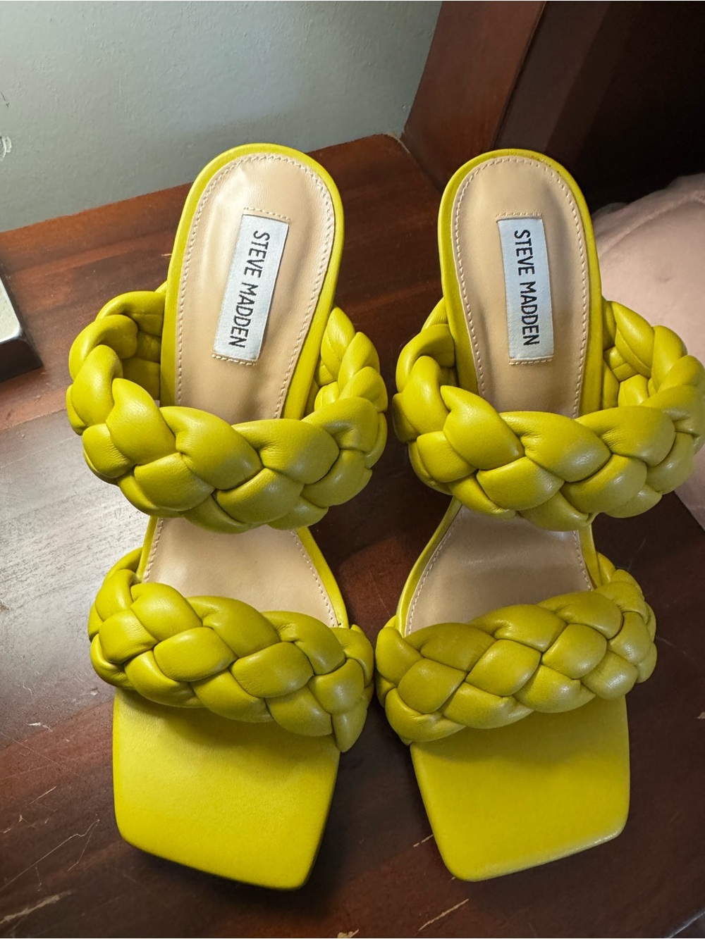 Steve Madden Braided Strap High Heel Sandals in Chartreuse Yellow - Picture 3 of 9